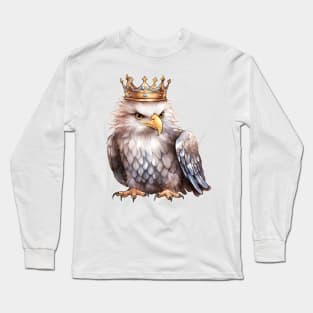 Watercolor Bald Eagle Wearing a Crown Long Sleeve T-Shirt